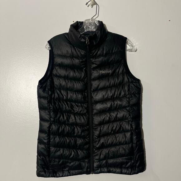 Marmot 800 Fill Down Full Zip Puffer Black Vest Womans Size Medium - Picture 1 of 6
